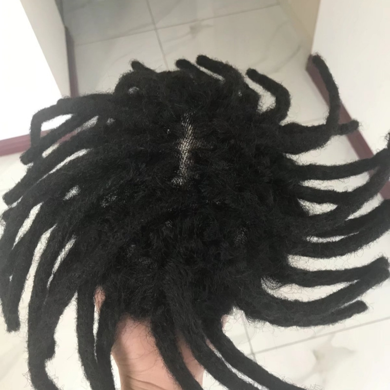 2023 New style Dreadlocks Toupee for Men Full Lace Afro Hair Replacement system Wig For Black Mens Male Hair Prosthesis Curly