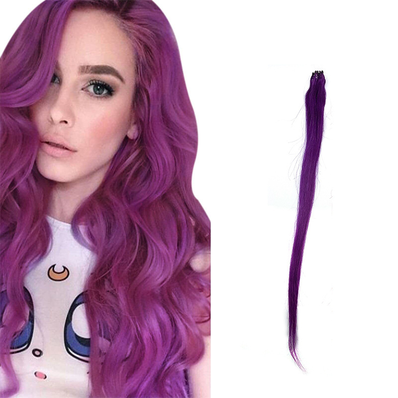 Micro Loop Hair Extensions Colored Purple Micro Human Hair Purple  12A Brazilian Micro Links Extensions for Girls Colorful Ha