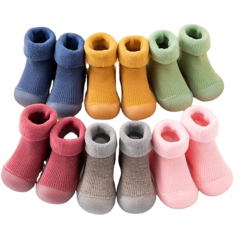 6 Colors custom toddler warm winter socks cotton anti slip crew baby socks rubber soles for baby