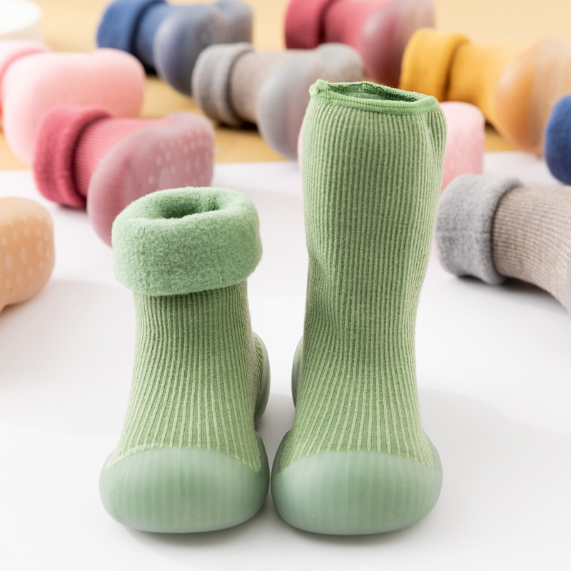 6 Colors custom toddler warm winter socks cotton anti slip crew baby socks rubber soles for baby