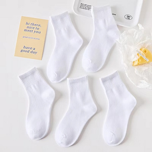 Hot selling custom children 100% organic cotton knit school wholesale crew sport unisex plain white socks for kids