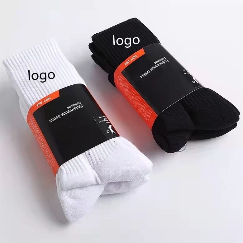 Wholesale white black plain turncuff cotton unisex sports crew knit elite basketball customized socks men