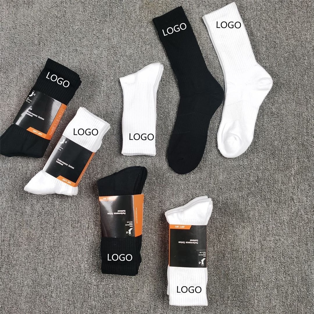 Wholesale white black plain turncuff cotton unisex sports crew knit elite basketball customized socks men