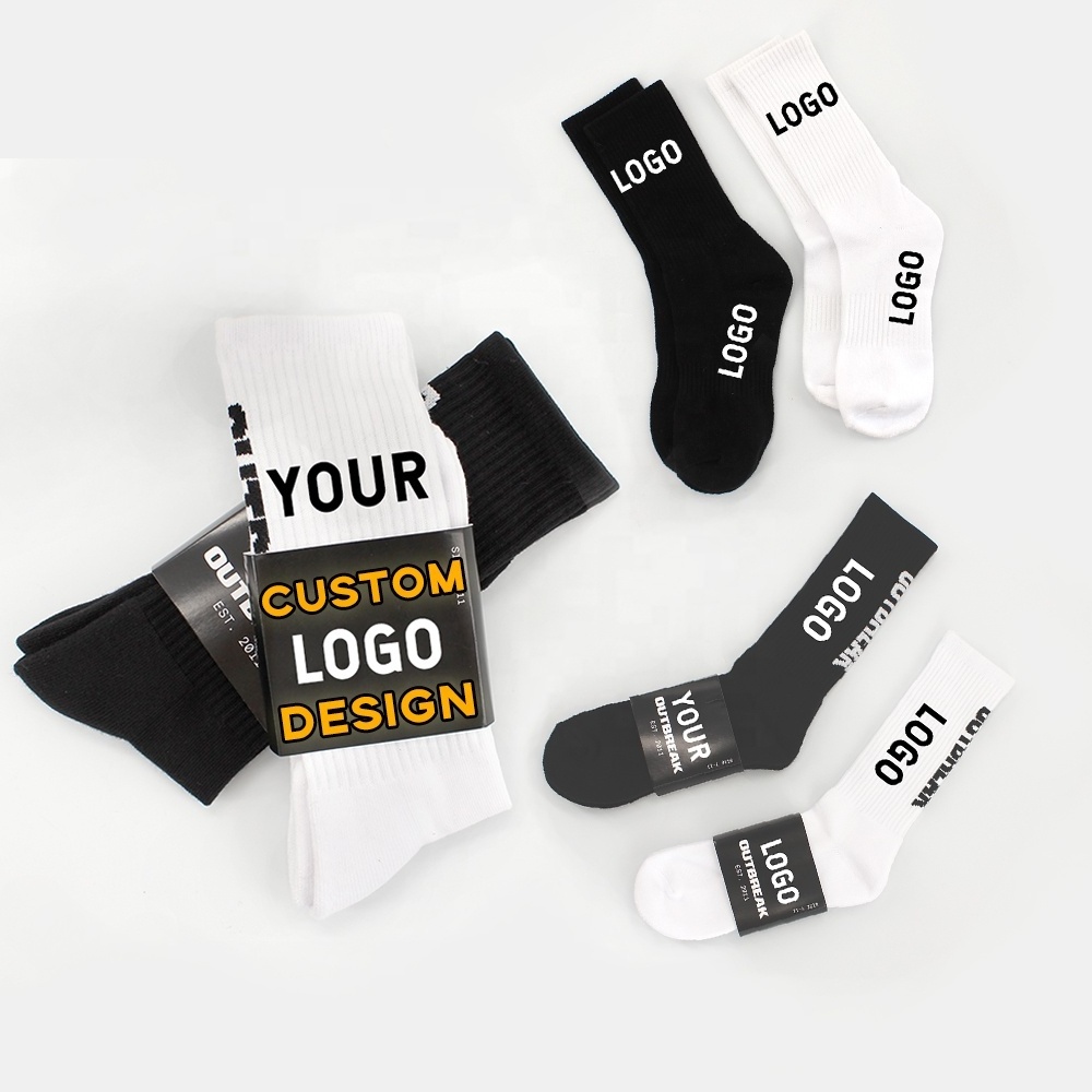 Wholesale cotton printed gym grip socks classic white black plain unisex athletic sports socks men custom logo