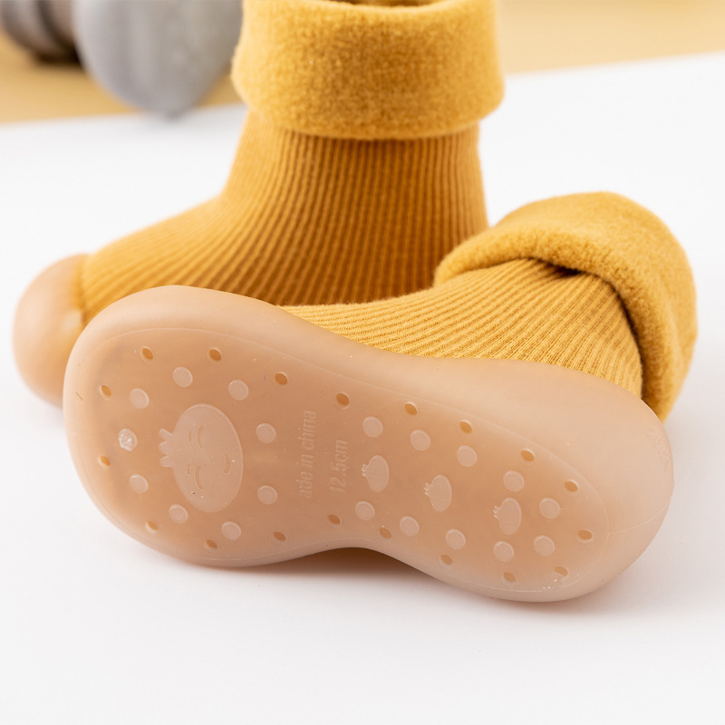 6 Colors custom toddler warm winter socks cotton anti slip crew baby socks rubber soles for baby