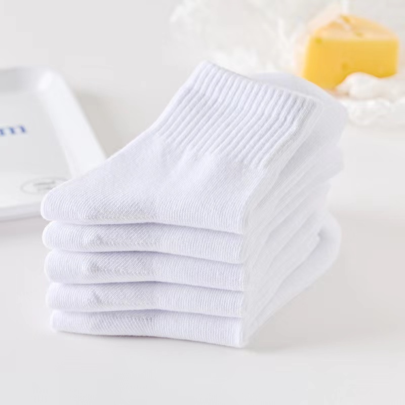 Hot selling custom children 100% organic cotton knit school wholesale crew sport unisex plain white socks for kids