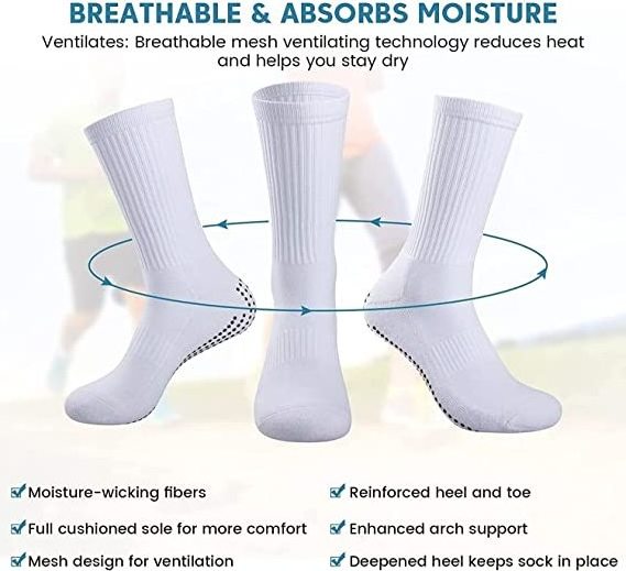 LONGNA Pilates Yoga Non Slip Women Socks Anti Slip Men Grip Soccer Mid-Calf Socks