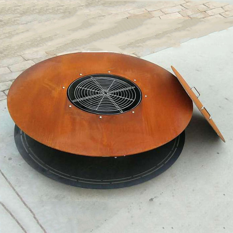 Zero design outdoor wood burning corten steel fire pit with BBQ grill