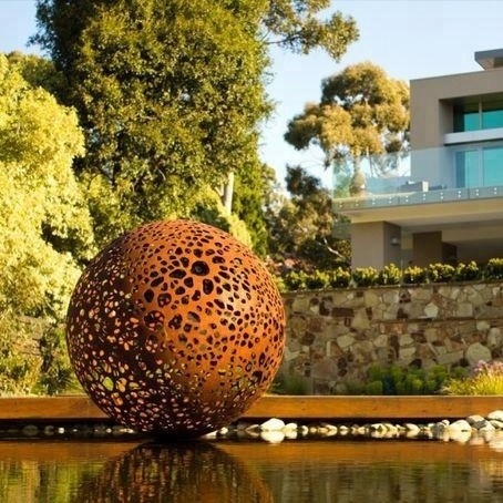 Outdoor Lovely Corten Steel Garden Art Laser Cut Metal Ball Sculptures