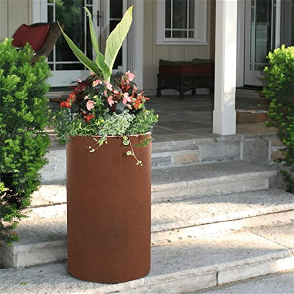 Home used barrel planter cylinder metal window box planters indoor corten steel large indoor plant pots