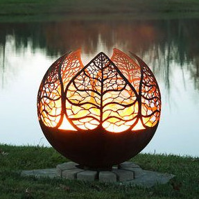 Large customized corten steel metal sphere outdoor fire pit