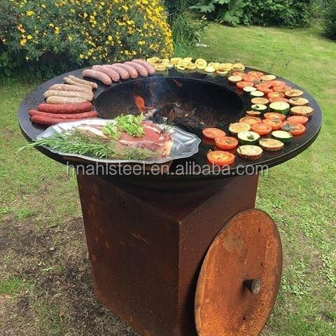 Corten steel fire pit barbecue with steel cooking charcoal  outdoor campfire grill