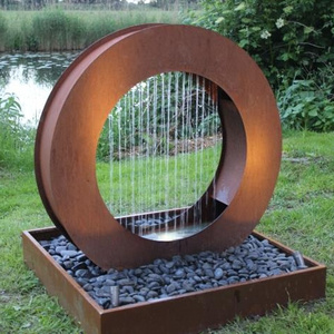 Corten steel round water table out door garden water feature water fall fountain pond