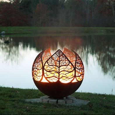 Elegant Design Rusty Outdoor Large Metal Fire Ball In Corten Steel