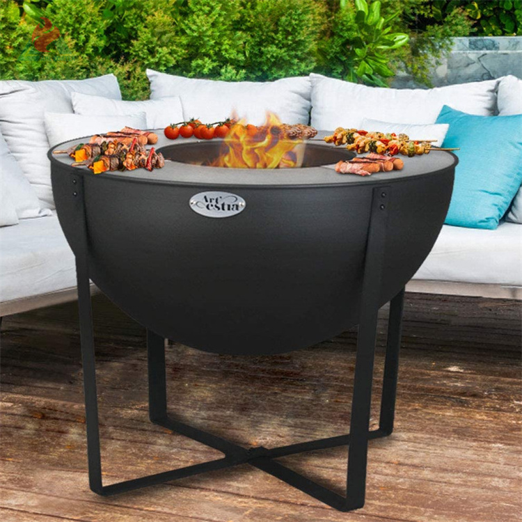 Modern novel design corten steel fire pit bowl BBQ  brazier in corten fire pit BBQ dining table