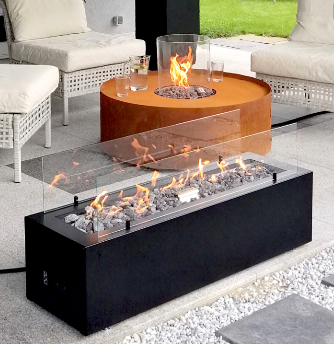 Outdoor patio freestanding metal gas fireplace corten steel propane fire pits for backyard