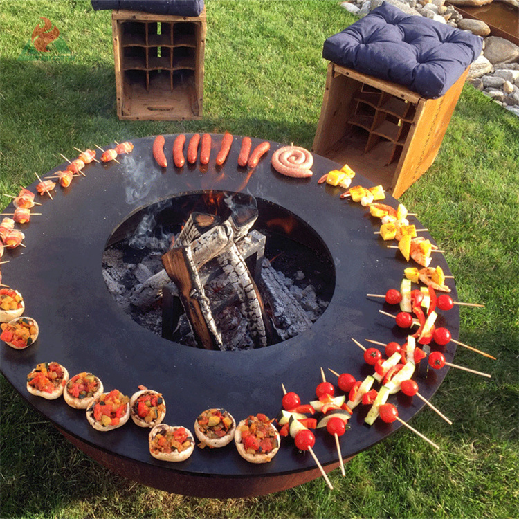 Modern novel design corten steel fire pit bowl BBQ  brazier in corten fire pit BBQ dining table