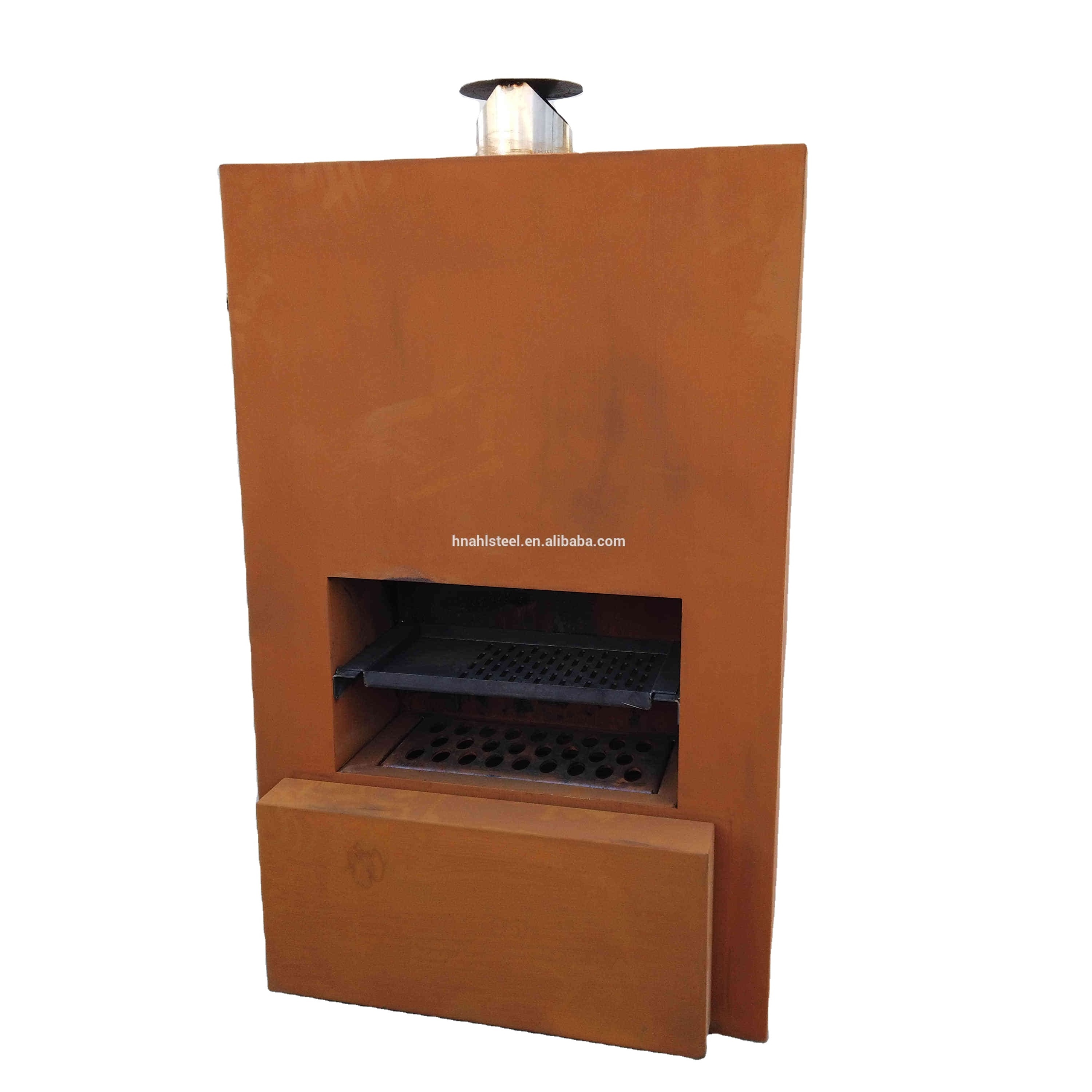 Outdoor Wood Fuel Corten Metal Fireplace with wheels