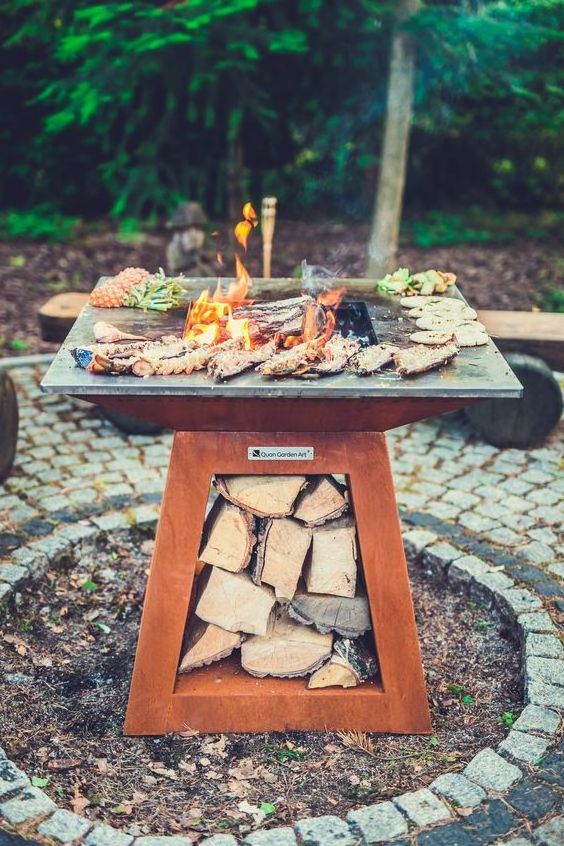 Assembled corten steel metal outdoor bbq grill kitchen