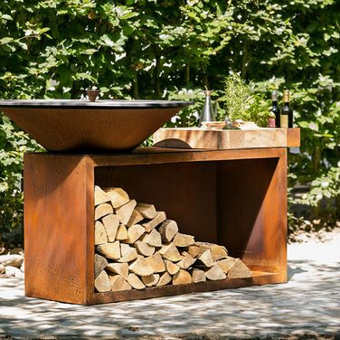 wood fired BBQ Corten steel barbecue grill