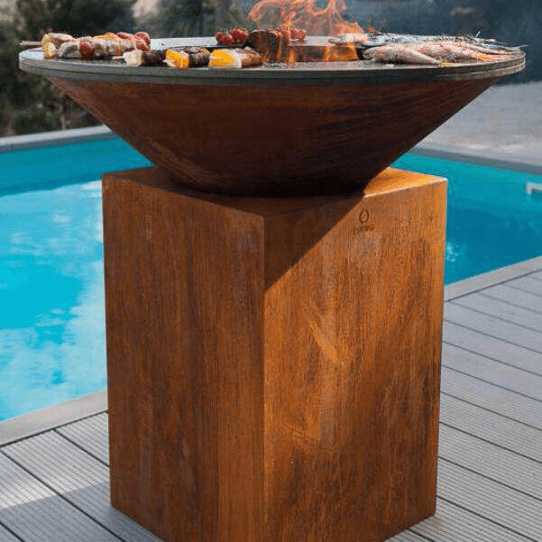 Outdoor Corten metal round grill table BBQ fire pit table