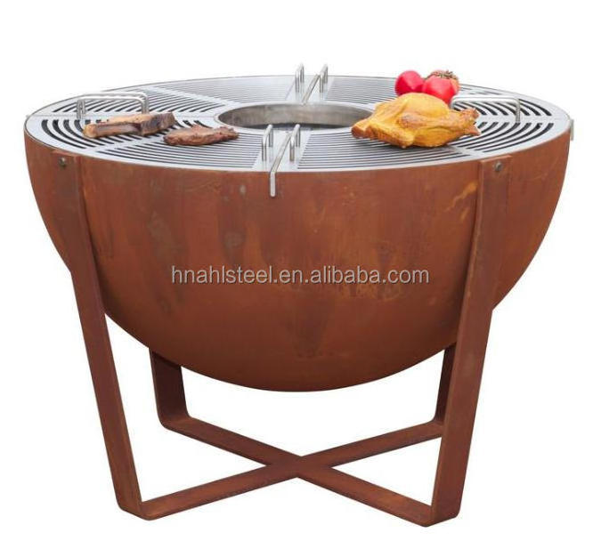 Outdoor Corten metal round grill table BBQ fire pit table