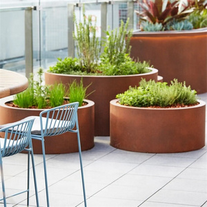 Home used barrel planter cylinder metal window box planters indoor corten steel large indoor plant pots