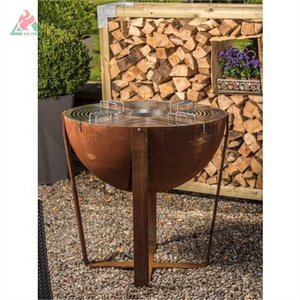 Urban design corten steel metal cauldron fire pit with tripod stand