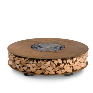 Zero design outdoor wood burning corten steel fire pit with BBQ grill