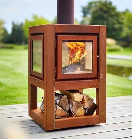 Outdoor Wood Fuel Corten Metal Fireplace with wheels