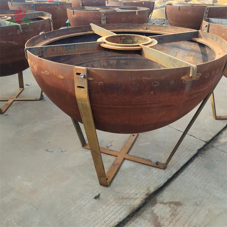 Modern novel design corten steel fire pit bowl BBQ  brazier in corten fire pit BBQ dining table