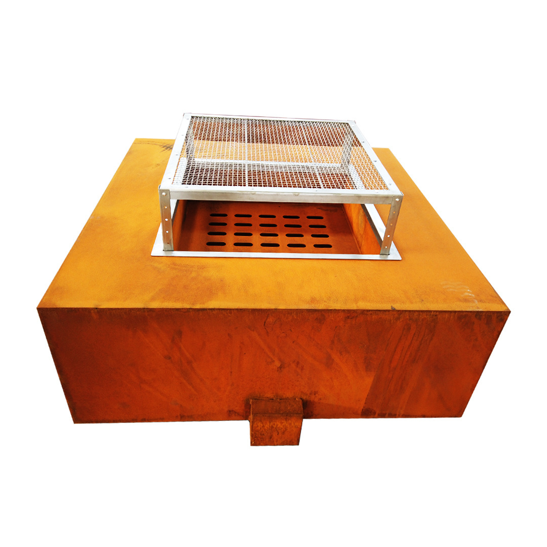 Propane outdoor camping corten steel metal glass fire pit table with grill accessories for bbq cooking