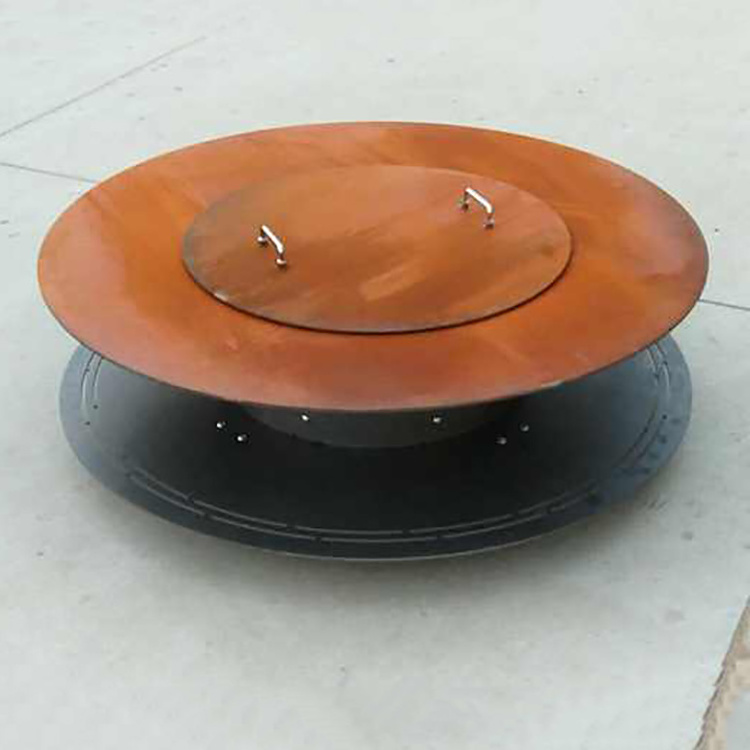 Zero design outdoor wood burning corten steel fire pit with BBQ grill