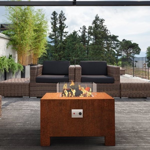 Outdoor Corten Steel Propane Fire Pit Table / Corten Steel Gas Fire Pit