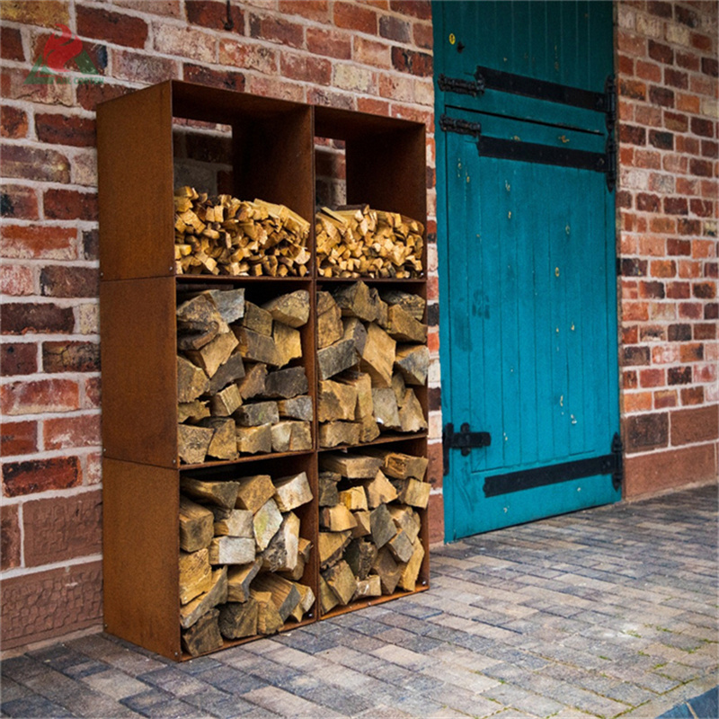 Corten steel  firewood rack indoor storage hexagon firewood log storage rack