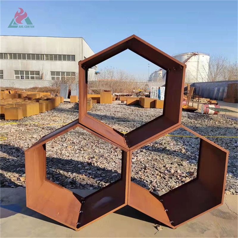 Corten steel  firewood rack indoor storage hexagon firewood log storage rack