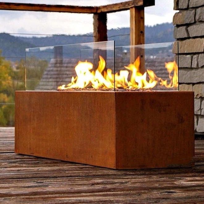 Garden fire pit natural gas corten steel fireplace fire pit courtyard landscape