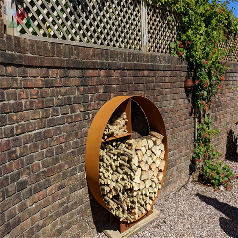 Corten steel  firewood rack indoor storage hexagon firewood log storage rack