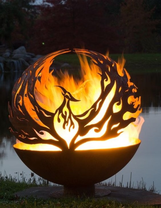 Elegant Design Rusty Outdoor Large Metal Fire Ball In Corten Steel