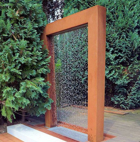 corten steel corten streetel rain curtain water features gardens waterfall fountain