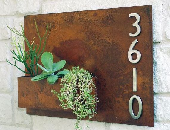 Vertical Corten Steel Garden Wall Hanging Planter Address Planter