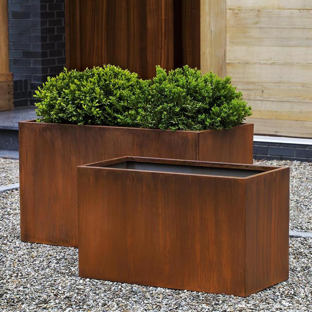 Large decorative flower pots metallic series corten steel planter box corten steel large flower pots