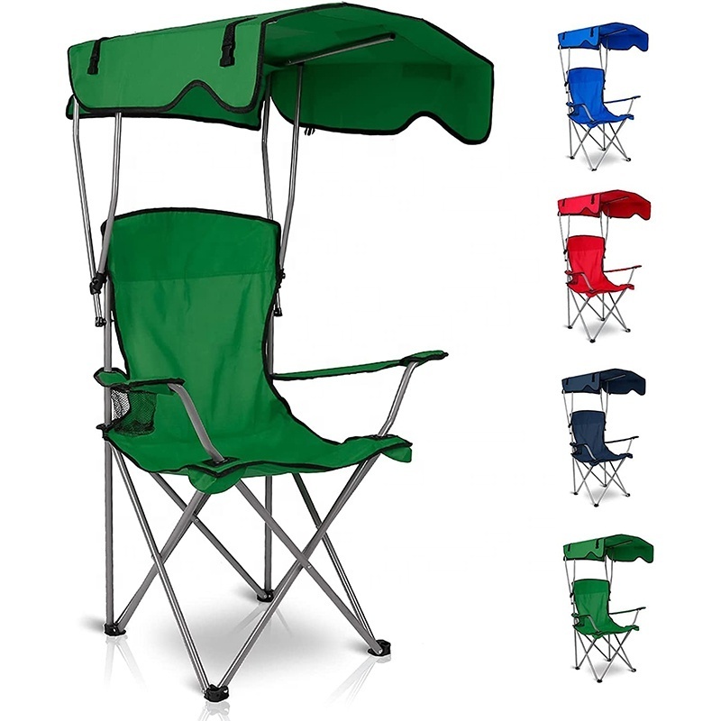 Outdoor Folding Portable Beach Camping Chair Lightweight Aluminum Hiking Camping Chair With Umbrella Canopy