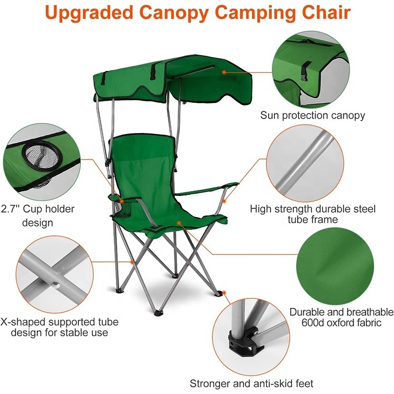 Outdoor Folding Portable Beach Camping Chair Lightweight Aluminum Hiking Camping Chair With Umbrella Canopy