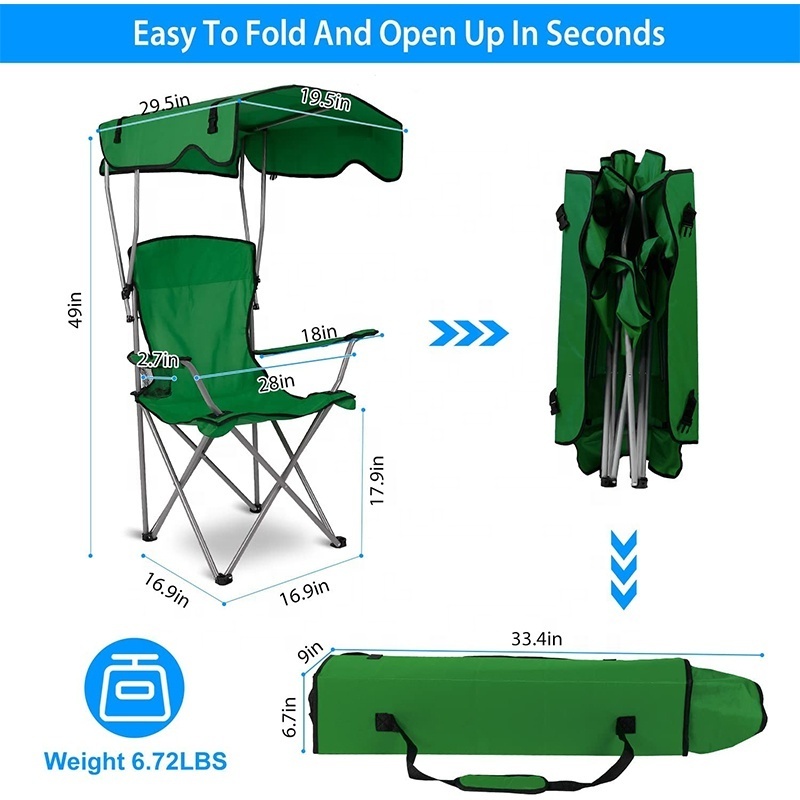 Outdoor Folding Portable Beach Camping Chair Lightweight Aluminum Hiking Camping Chair With Umbrella Canopy