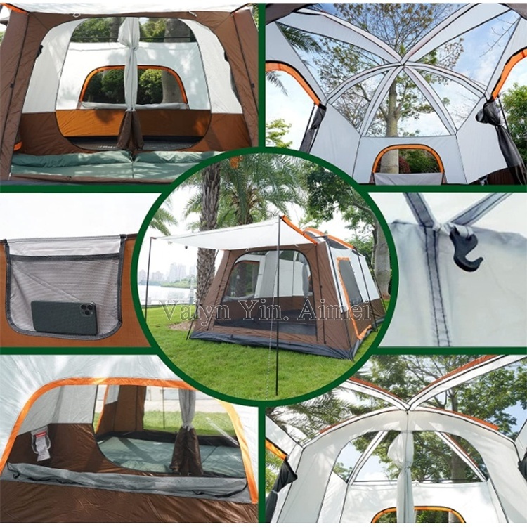 Extra Large Tent 12 Person Family Cabin Tents 2 Rooms 3 Doors 3 Window Mesh Double Layer Big Tent for Outdoor Picnic Camping