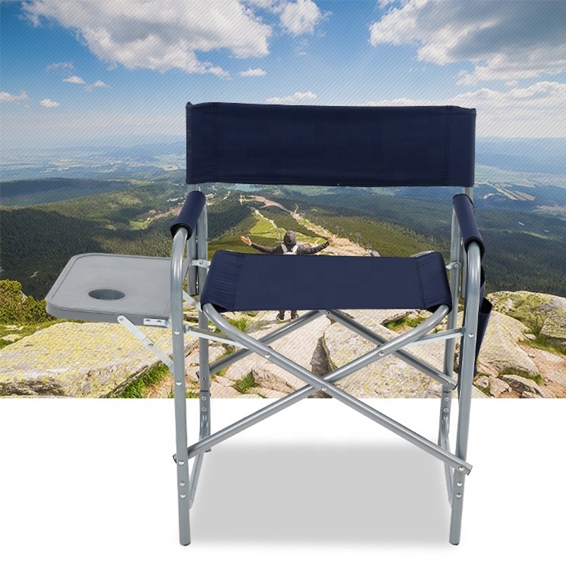 Wholesale Custom Logo Metal Folding Camping Chair Outdoor Portable Relax Oxford Fishing Directors Chair With Side Table Desk