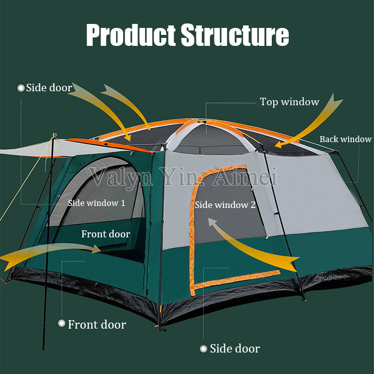 Outdoor Big Space Camping Outing Two Bedroom Tent 8-10 Person Ultra-Large Thickened Waterproof Tent Family Tent with Rooms