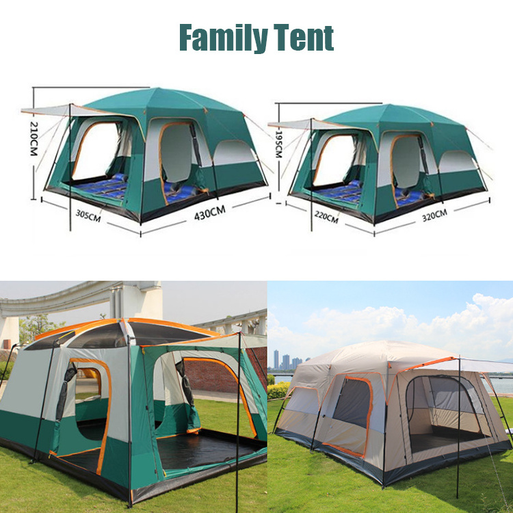 Outdoor Big Space Camping Outing Two Bedroom Tent 8-10 Person Ultra-Large Thickened Waterproof Tent Family Tent with Rooms