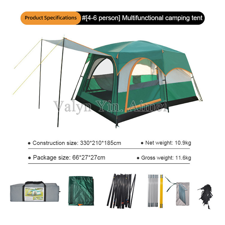 Outdoor Big Space Camping Outing Two Bedroom Tent 8-10 Person Ultra-Large Thickened Waterproof Tent Family Tent with Rooms